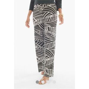 Chico's Travelers 1 medium Linear leaves Knit Wide Leg Palazzo Pants green and w